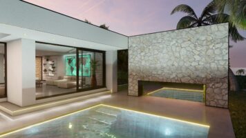 Kubistisches Haus mit Steinstreifen an der Wand, Design von Paul Ramakers