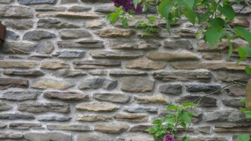 Blumone-Steinstreifen an der Gartenmauer